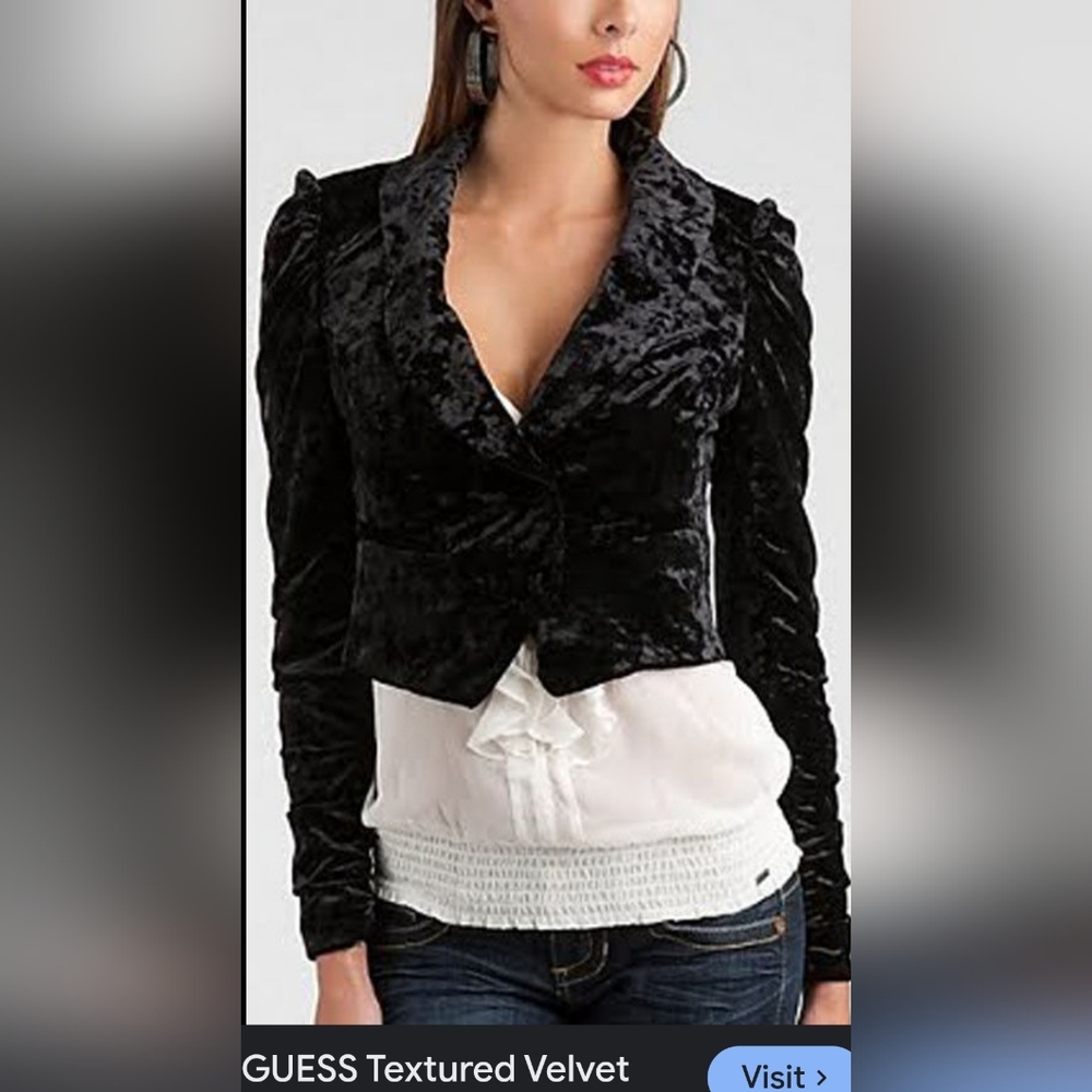 GUESS Textured Velvet Black Blazer Bolero Jacket Size Medium Women's